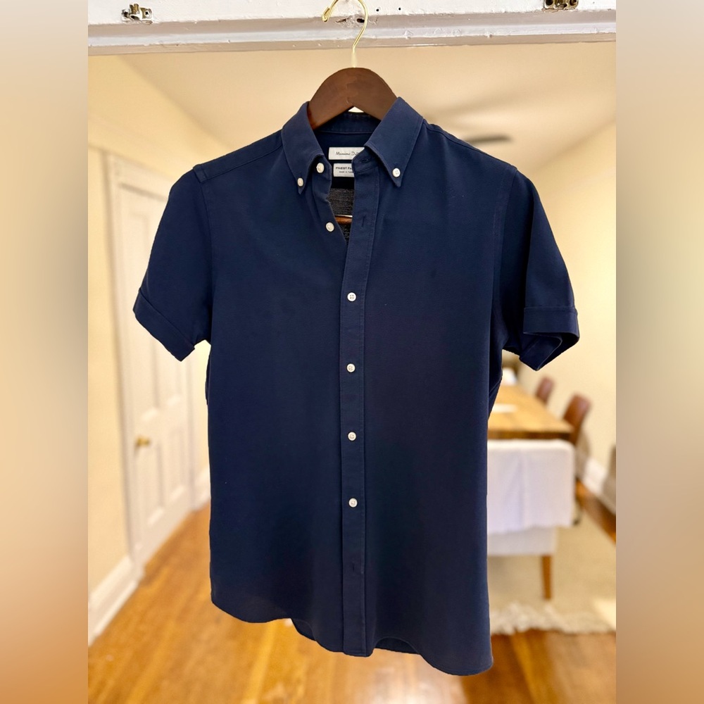 Men’s Navy Blue Short Sleeve Button Down Shirt